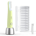 BNU Dermaplaning Tool for Face, Dermaplane Razor for Women Face LED Light Facial Exfoliation & Peach Fuzz Hair Removal, 3 Speeds Rechargeable Sonic Edge Technology 10 Refill Blades Green