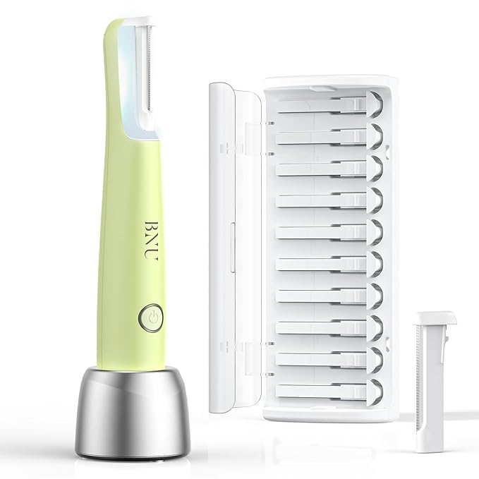 BNU Dermaplaning Tool for Face, Dermaplane Razor for Women Face LED Light Facial Exfoliation & Peach Fuzz Hair Removal, 3 Speeds Rechargeable Sonic Edge Technology 10 Refill Blades Green