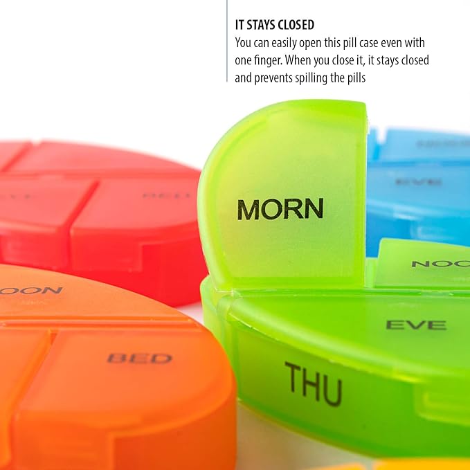 Deke Home - Stackable Pill Organizer, 4 Times a Day Weekly Pill Box, 7 Day Medicine Dispenser, Pill Container for Vitamin, Supplement, Durable Hard Case, Secure Closure, BPA Free, Easy to Clean.