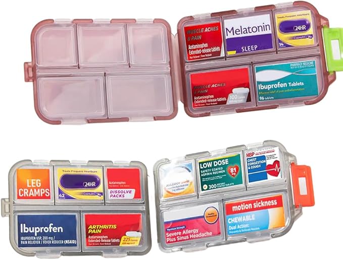 Compact Med Mate with DIY Labels Travel-Friendly Medication Wallet with Pocket-Sized Pill Compartments Pill Case with Lables(Blue)