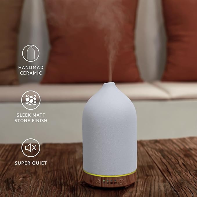 200ML Ceramic Essential Oil Diffuser (2 Pack) - Ultrasonic Aromatherapy & Humidifier with 7-Color LED Lights, Auto Shut-Off, Wood Grain Base, 1H/3H/6H Timer | Scent for Home, Office, Yoga