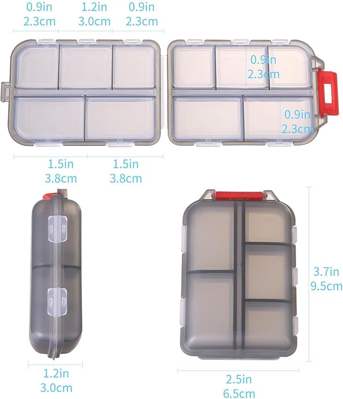 1Pack Travel Pill Organizer - 10 Compartments Pill Case, Compact and Portable Pill Box, Perfect for On-The-Go Storage, Pill Holder for Purse (Gray with 156 Stickers)