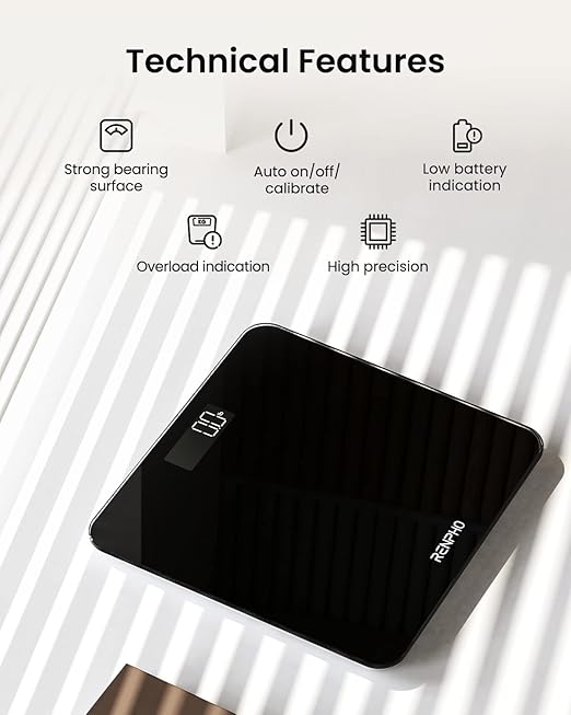 RENPHO Scale for Body Weight, Mechanical Bathroom Weighing Scale, Highly Accurate & Measures Weight up to 400 lb/180kg, Batteries Included, 11"/280mm, Black