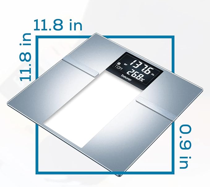 Beurer BF720 Smart Scale for Body Weight, Body Fat, Body Water & More – 400 lb Capacity, Bluetooth App, Calorie Data, User Recognition, XL LCD Display, Glass Digital Bathroom Scale – Grey