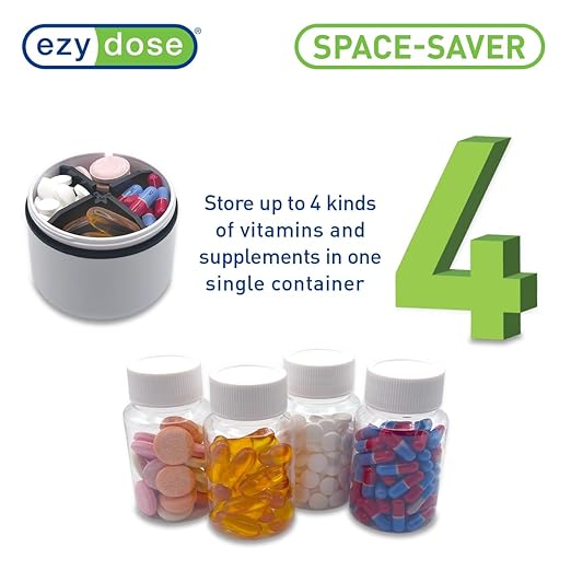 EZY DOSE Mini Vitamin Organizer, Multi Compartments, Portable and Compact Design, Easy Access Sliding Pill Dispenser, Supplement Organizer with Anti-Mix Design, Travel-Sized, White and Black, Medium