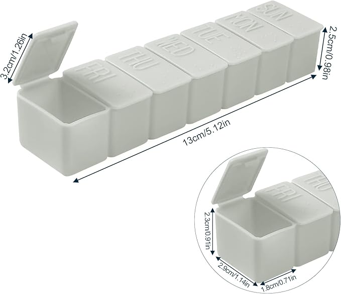Weekly Small Pill Organizer, 7 Day Pill Case, Daily Vitamin Case Medicine Box, Pill Containers for Medicine Supplements Fish Oil(2Pcs,Grey)