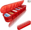 2 Layers Weekly Pill Organizer 2 Times a Day, Travel Medicine Pill Organizer, Pill Box Case 7 Day AM PM, Pill Container for Vitamins, Fish Oil, Supplements and Medication, Red