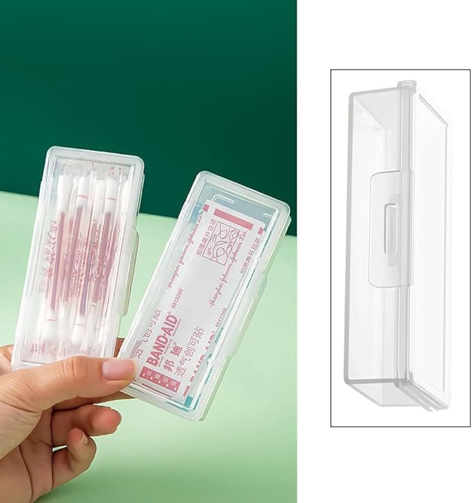 4 Pack Adhesive Bandages Organizer with Lid Clear Bandage Storage Box Containers Case Small Portable Travel First Aid Box for Flexible Fabric Adhesive Bandages Medicine Pills Capsules Camping