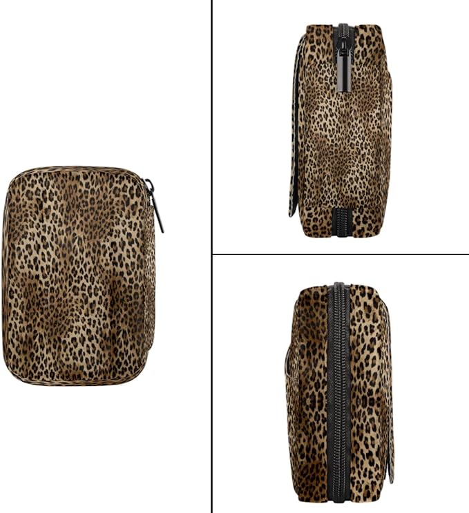 Leopard Print Brown Pill Case Everyday Travel, 7 Day Weekly Medicine Pill Box Compact Portable Pills Bottle Organizer with Zipper for Daily Vitamin Medicine Holder Bottle Organizers Bag