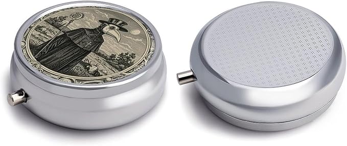 Pill Box-3 Compartment Small Pill Case, Portable Round Pill Box for Pocket or Purse, Decorative Metal Medicine Vitamin Organizer. (Doctor)