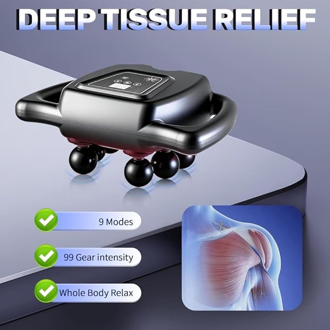 24 Head Massage Gun Set, Deep Tissue Percussion Massager with 9 Modes 99 Speeds, Portable Muscle Gun for Neck, Shoulder, Back, Leg & Body Pain Relief, Gray