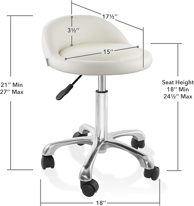 Saloniture Rolling Hydraulic Salon Stool with Low Backrest - Adjustable Swivel Chair for Spa, Shop, Salon, Massage, or Medical Office, Cream