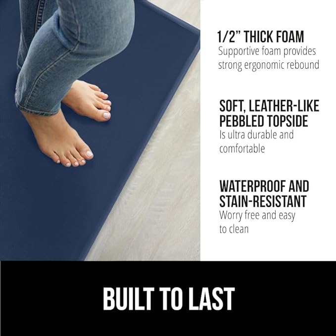 GORILLA GRIP 2 Pack Comfortable Cushioned Kitchen Mats for Floor, 17x24 + 17x48, Waterproof and Stain Resistant, 1/2 Inch Thick Soft Ergonomic Standing Desk Anti Fatigue Mat, Foam Supports Feet, Navy