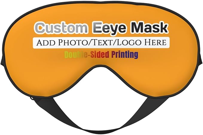 Custom Sleep Eye Mask Personalized Men Women Blindfold Design Your Own Photo Text Logo Adjustable Strap Soft Eyeshade Customized Blackout Eye Cover for Home Offices Travel Gold