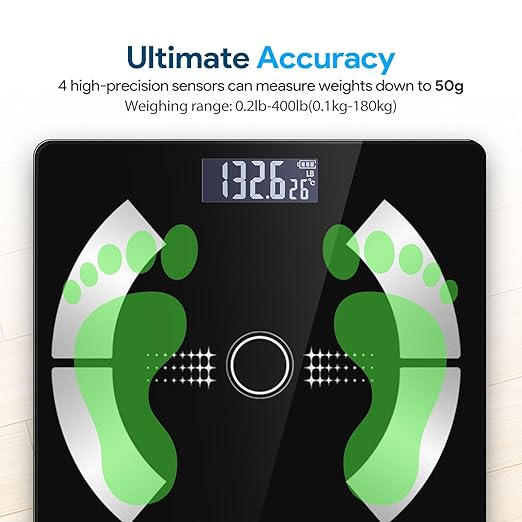 Body Fat Scale, Smart Weight Scale, Digital Bathroom Scale with Bluetooth functionality, Capable of Analyzing Body Fat, Muscle Mass, Water Content, and Bone Mass.