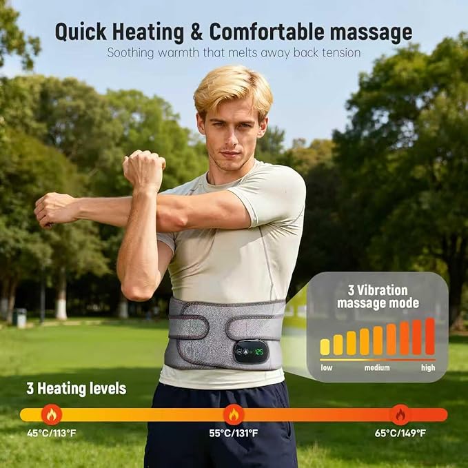 Cordless Heating Pad for Back, 47.2" Extendable Wearable Heating Pad with 3 Heat & Vibration Massage, 5000mAh Battery-Powered for Long Workdays & Cold Weather - Black (Grey)