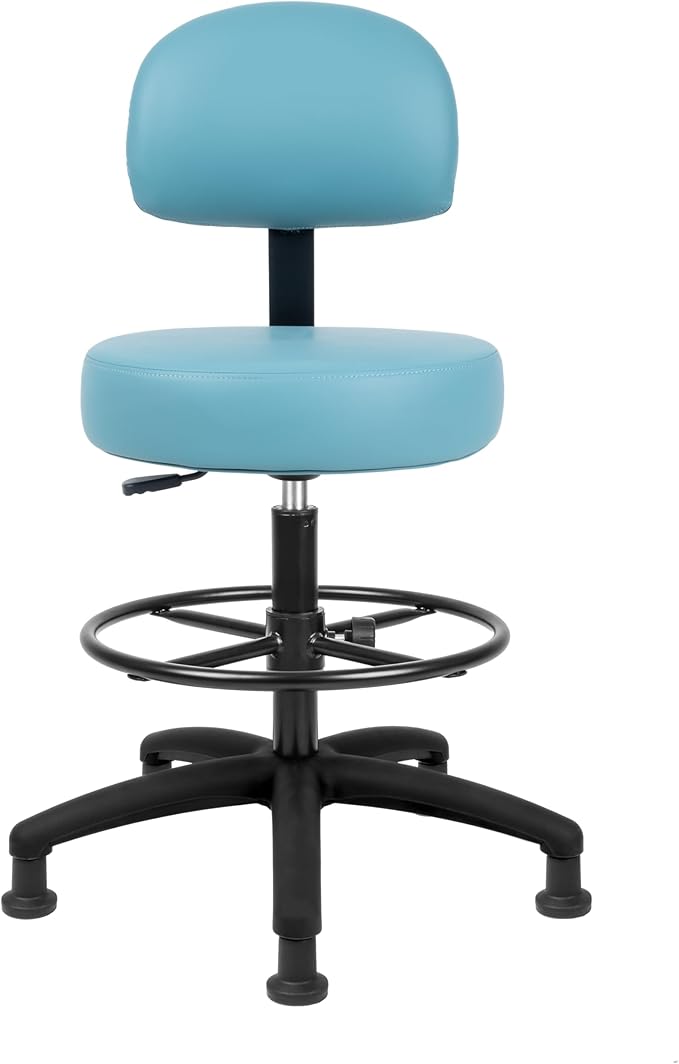 TAKE UR SEAT® Economical Multi-Purpose Medical Spa Drafting Stool with Adjustable seat and Back Height. Advanced Fabric seat Cover is Easy to Clean. Glide (Tall Bench Height Blue)