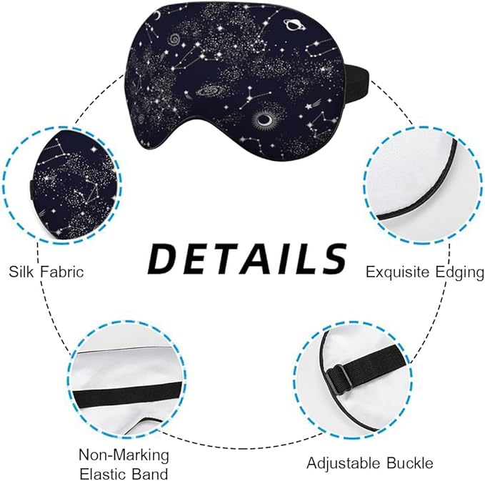Galaxy Constellation Sleep Mask Eye Mask Space Black Blue Sky Star Galaxy Black Sleep Mask Light Blocking Adjustable Smooth Soft Eye Masks for Women Deep Rest Travel
