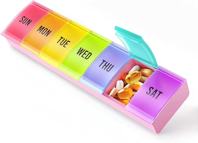 VVM Weekly Pill Organizer Large, Easy Open Pill Box 7 Day with Secure Closure, Medicine Pill Organizer for The Arthritis, Pill Holder Container, Daily Pill Case for Vitamins Medication Supplements