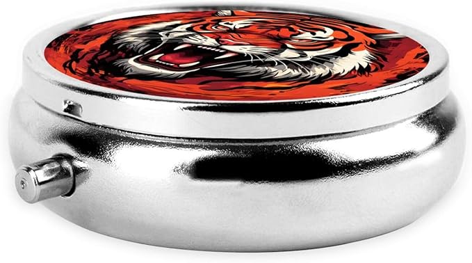 Abstract Angry Tiger Pill Box 3 Compartment Pill Case, Portable Medicine Pill Organizer for Pocket Purse Pill Box Decorative Metal Medicine Vitamin Organizer