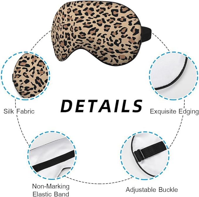 Leopard Print Sleep Mask Eye Mask Animal Skin Brown Sleep Mask Light Blocking Adjustable Smooth Soft Eye Masks for Women Deep Rest Travel