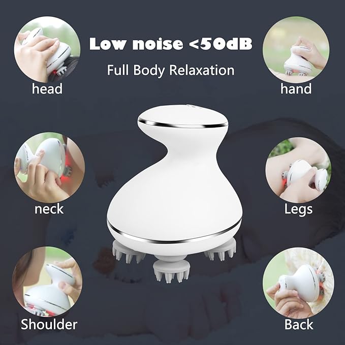 Electric Scalp Massager with red Light Therapy,Waterproof Head Massager with 108 nodes,4 Modes,Wireless Charging to Relieve deep Tissue Pressure