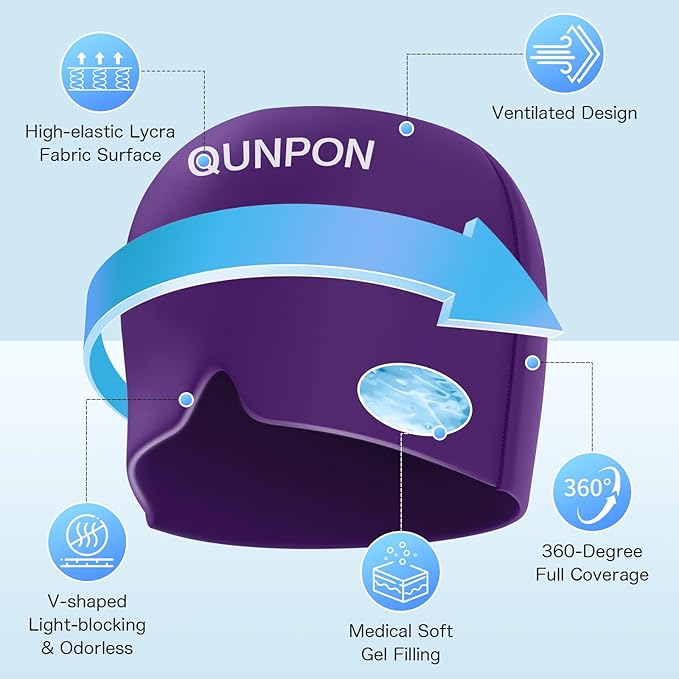 Valentines Day Migraine Relief Cap Gifts for Her Him,Headache Relief Cap Ice Pack Mask,Cold Eye Face Hat Cooling Gel Head Wrap for Tension,Stress,Hangover Gifts for Women Men Mom-Purple