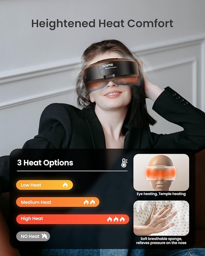 RENPHO Eyeris Shift, Eye Massager with Heat Eye Massager & Sleep Mask for Migraine, Birthday Gifts for Women/Men/Mom/Dad, Face Head Temple Mask with Heat, Compression for Relaxation