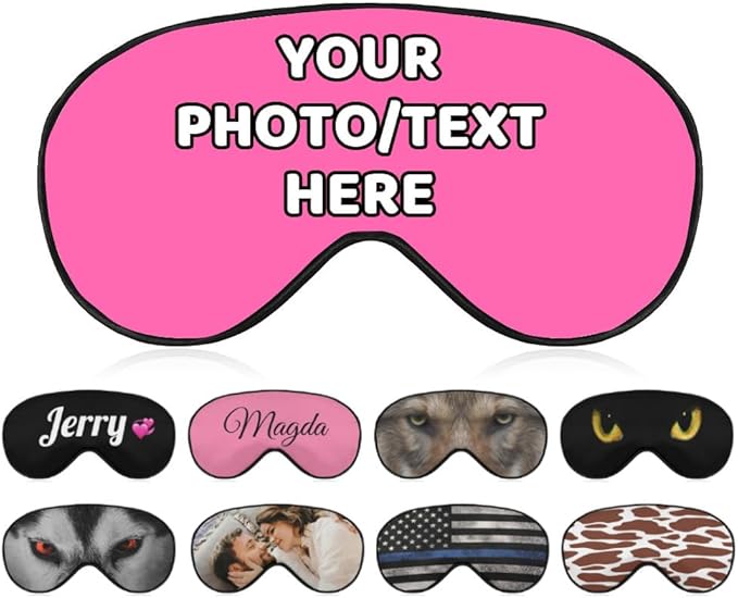 AMAPARK Custom Eye Mask for Sleeping Personalized with Picture Text Logo Sleep Masks Gift for Wedding Anniversary Party Favor, Hot Pink