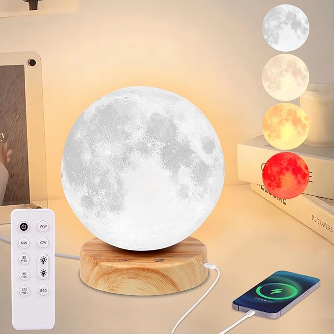 Light Therapy Lamp - 10000 Lux Full Spectrum Sun Lamp, 3 Color Temperatures & 670nm Red Light, Touch/Remote Control, Stepless Dimming, USB Phone Charging, Moon Sunlight Lamp for Home Office