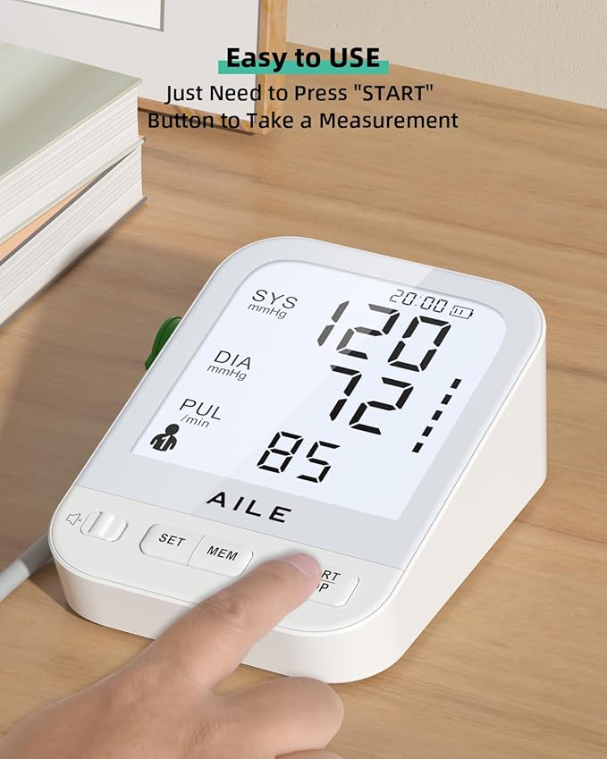 Blood Pressure Monitor for Home Use: AILE Blood Pressure Machine with Large LCD Backlit Screen - Large Comfort Blood Pressure Cuff Arm - 8.7"-16.5" Adjustable - 2 * 99 Records - Easy to Use