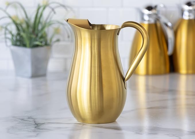 Service Ideas WPB2BSVG Pitcher with Ice Guard, Bell Shaped, 2 L, 66.6 Ounces, Stainless Steel, Vintage Gold