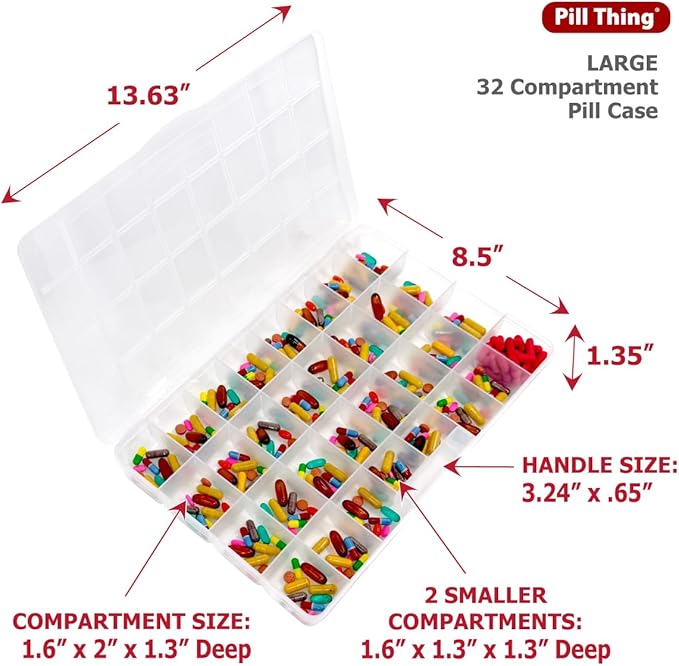 The Olympic Pill Organizer Case with Large Compartments & Stay Tight Lid - Monthly - 31 Day Pill Organizer *Free Medication Log and Medical Alert Card Included! (Monthly)
