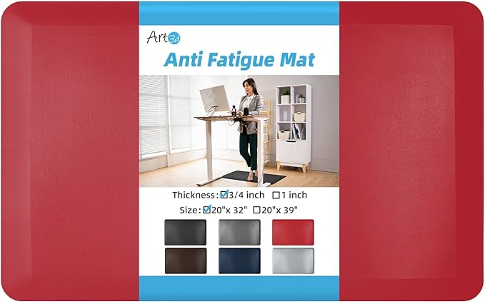 Art3d 3/4" Thick Kitchen Mats for Floor, Waterproof 20" X 32" Cushioned Comfort Mat, Anti Fatigue Mats for Kitchen, Ergonomic Standing Office Desk, Home and Garage, Red