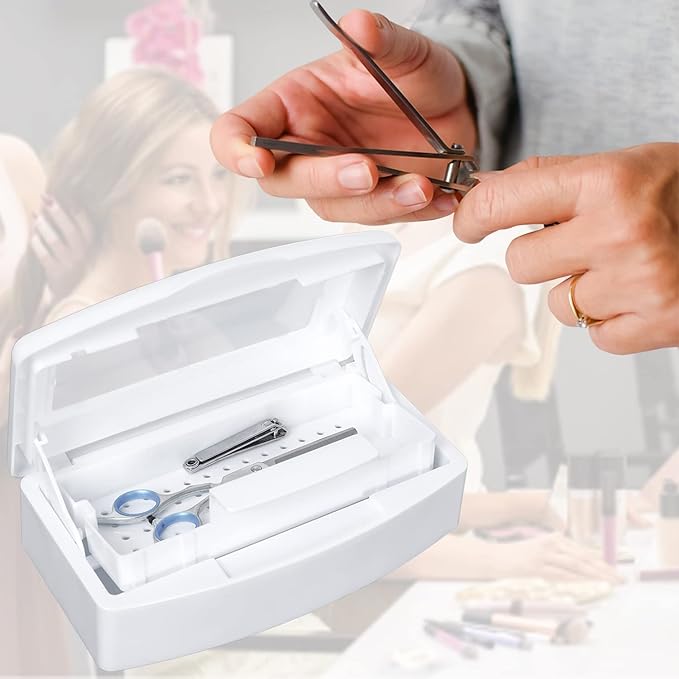 Plastic Sterilizing Tray-Sterilization Tray,Clean Sterilizer Box Storage Organizer for Nail,Tweezers,Hair Salon,Spa & Cutter Manicure Equipment-Clear Lid (Thickened - white)