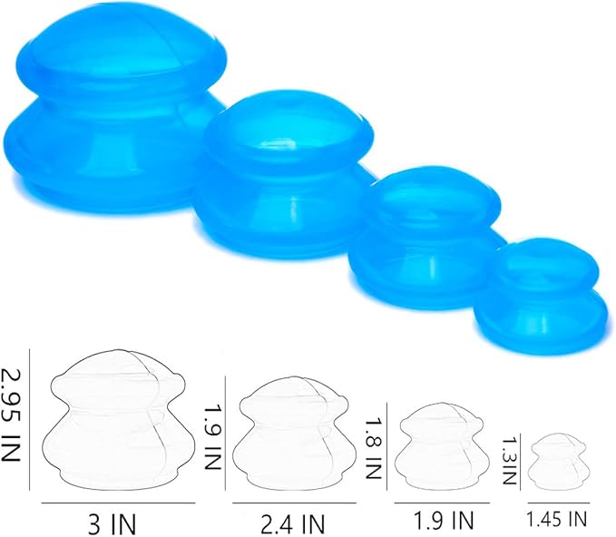 4 Size Silicone Cupping Therapy Sets- Cupping Therapy Professional Studio and Home Use Cupping Set, Stronger Suction Best for Myofascial Massage, Muscle, Nerve, Joint Pain