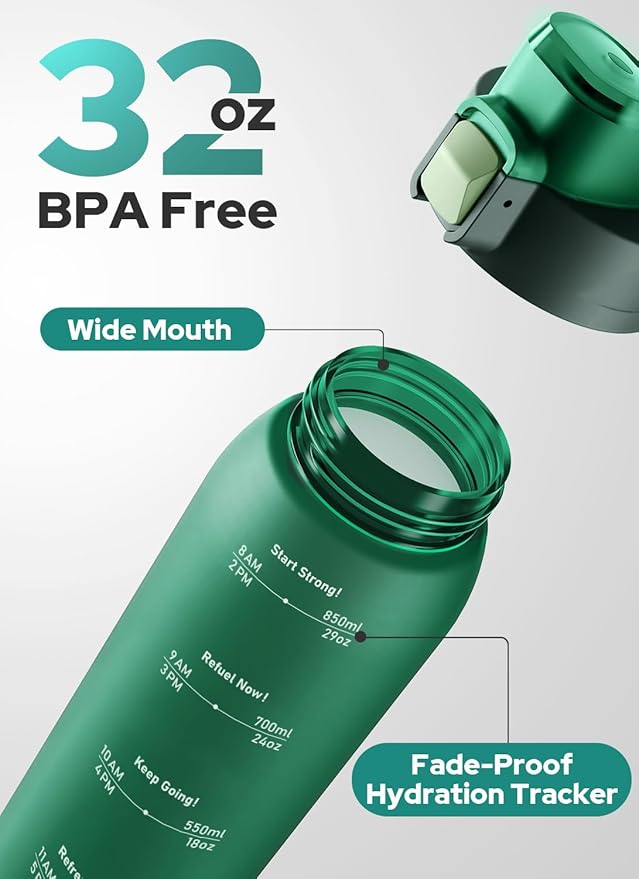 Opard 30oz/32oz Sports Water Bottle with Leak Proof Flip Top Lid BPA Free Tritan Reusable Plastic for Gym and Outdoor, Travel Water Bottle