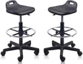 Round Rolling Drafting Stool with Foot Rest, Height Adjustable Swivel Multi-Purpose Office Desk Chair with Breathable Seat Cushion Stools for Home Bar Kitchen Salon Spa Medical, Black 2PK