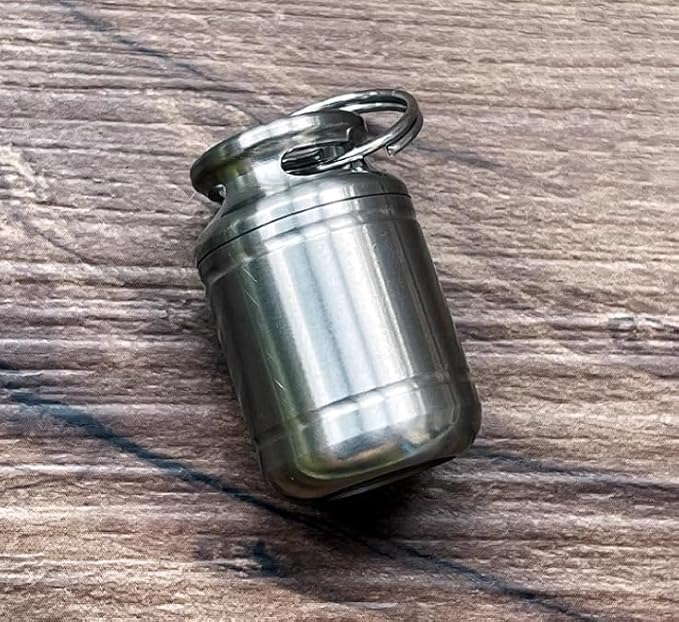 Titanium Keychain Pill Holder Mini Daily Pill Box Pendant Container Waterproof Metal Case Bottle Portable Organizer (Ti/L)