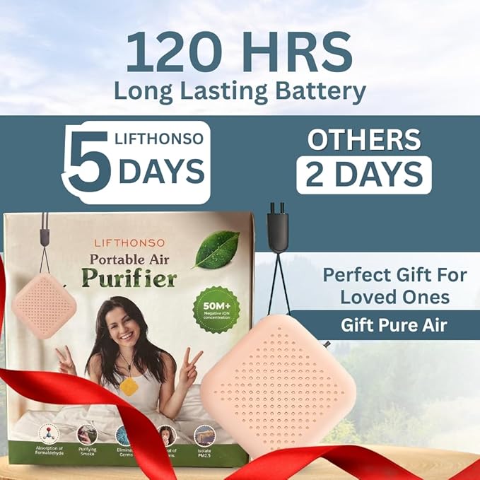 Portable Wearable Air Purifier Necklace for Travel, Personal Ionic Air Cleaner, USB Rechargeable Mini Air Purifier for Office, Car & Outdoor, Filterless Design, 120 Hours Runtime