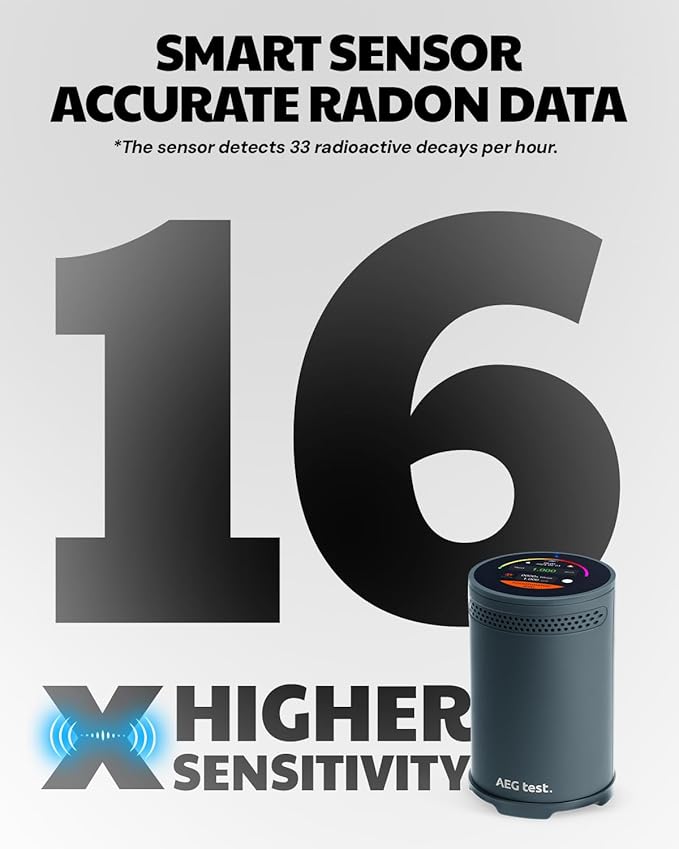 HOUND-3699 Radon Detector, 10-Minute Measurement Updates, Touchscreen Color Display, Audible & Visual Alarm, AEGTEST Long-Term Radon Concentration Monitoring for Home - Blue