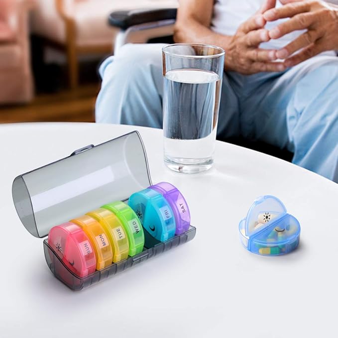 2 Pack Weekly Pill Organizer 7 Day 2 Times a Day, Sukuos Large Daily Pill Cases for Pills/Vitamin/Fish Oil/Supplements, BPA Free Pill Box, Easy to Clean