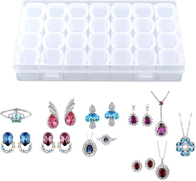 Monthly Pill Organizer,Clear Plastic 28 Slots Adjustable Oversized Pill Box for Travel, Storage Organizer for Storing Pills, Earrings, Finger Rings, Necklace Beads
