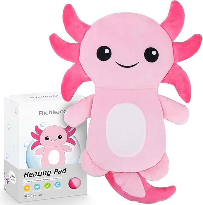 Microwave Heating Pads for Cramps, Cute Microwavable Period Heating Pad Cramps Pain Relief for Women & Girls, Stuffed Animals Moist Heat Pad for Menstrual-Washable Heat Pack (Pink Axolotl)