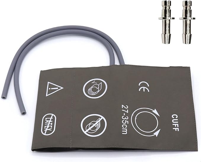 NIBP Cuff with BP12 Connectors for Adult, 27-35 cm Dual Tubes Reusable PU Brown Replacement Blood Pressure Cuff with Inner TPU Airbag