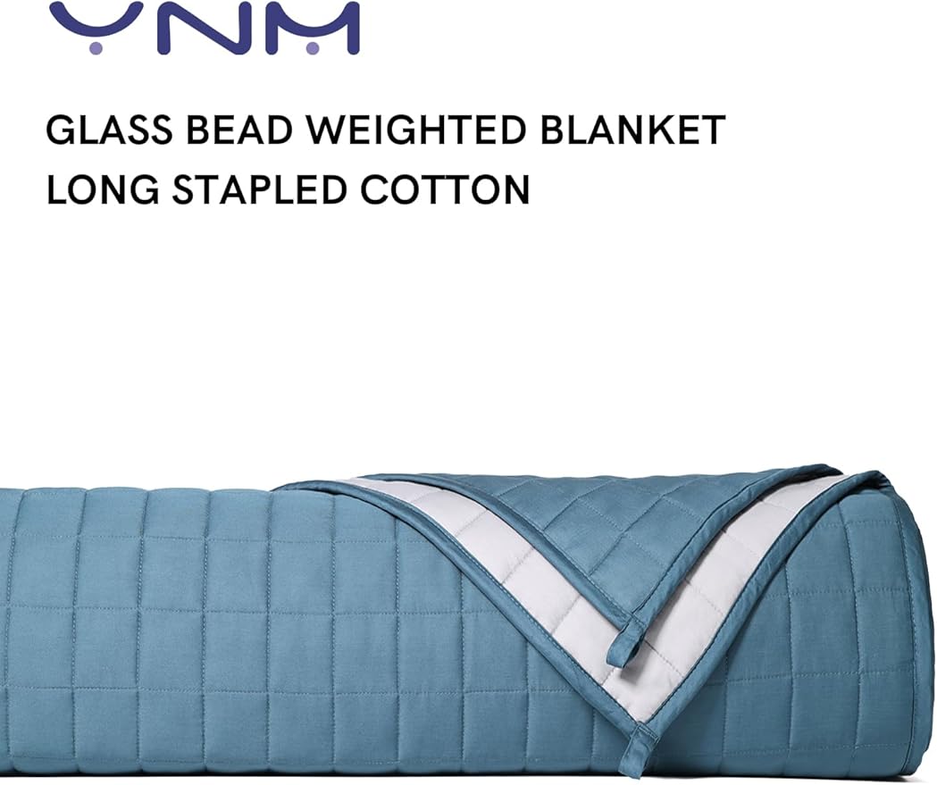 YnM Exclusive Weighted Blanket, Soothing Cotton, Smallest Compartments, Bed Blanket for One Person of 140lbs, Ideal for Twin/Full Bed (48x72 Inches, 15 Pounds, Peacock/Grey Reversible)
