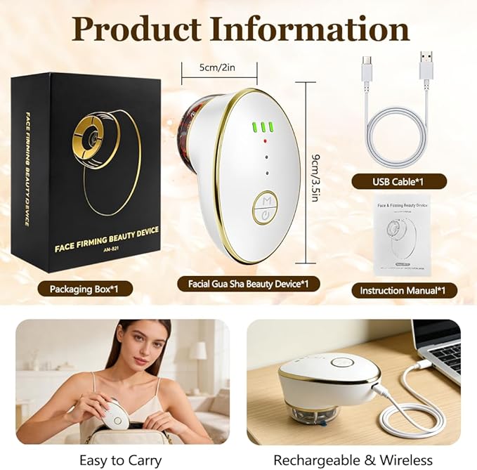 Facial Cupping Set for Face, 3 in 1 Microcurrent Facial Device, 7 Color LED Lymphatic Drainage Massager for Face Skin Tightening & Depuffing, Double Chin Reducer
