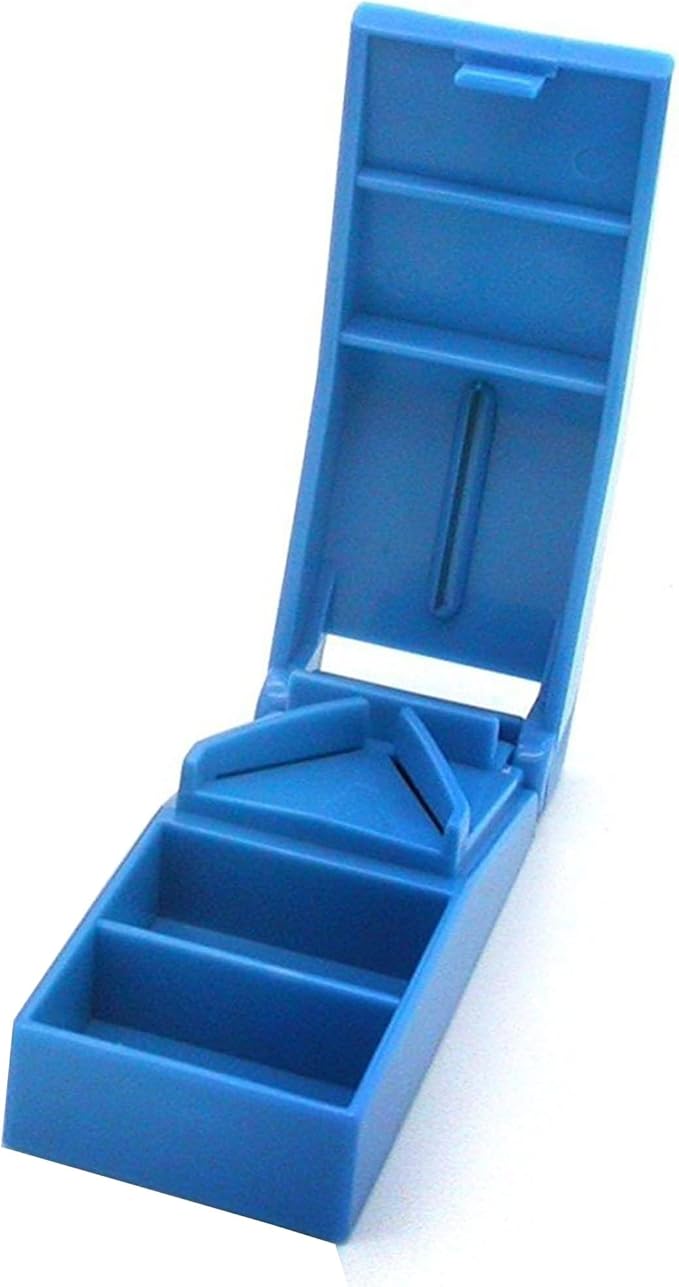 Acu-Life Pill Splitter with Storage, Stainless Steel Blade, Sturdy, Easy to Use, Accurate, Safely Cuts in Half Small, Tiny and Large Pills, Tablets, Vitamins, for Seniors, Pets, Blue, BPA Free