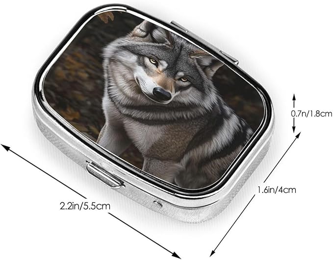 Wild Gray Wolf Pattern Pill Case Pill Box Travel Pill Organizer Small Square Medicine Box for Purse & Pocket Gifts