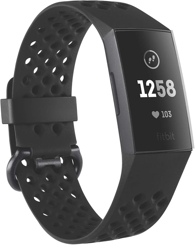 Fitbit Charge 3 Accessory Band, Official Fitbit Product, Sport, Black, Small